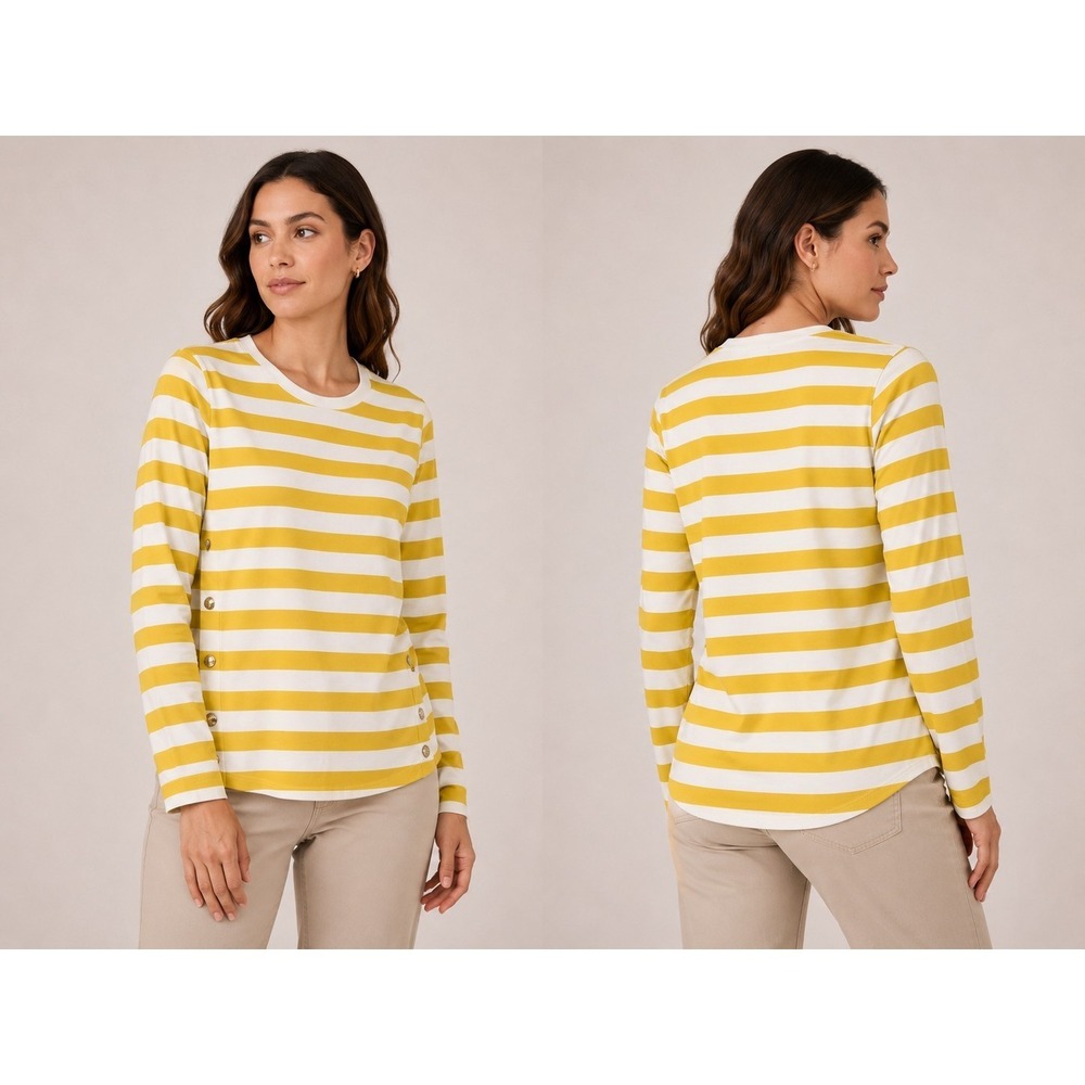 J.Crew Women's Small Yellow White Striped‎ Button Accent Long Sleeve Top